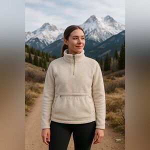 North Face Women Osito Sports Hybrid Pullover-Off White, Size Medium